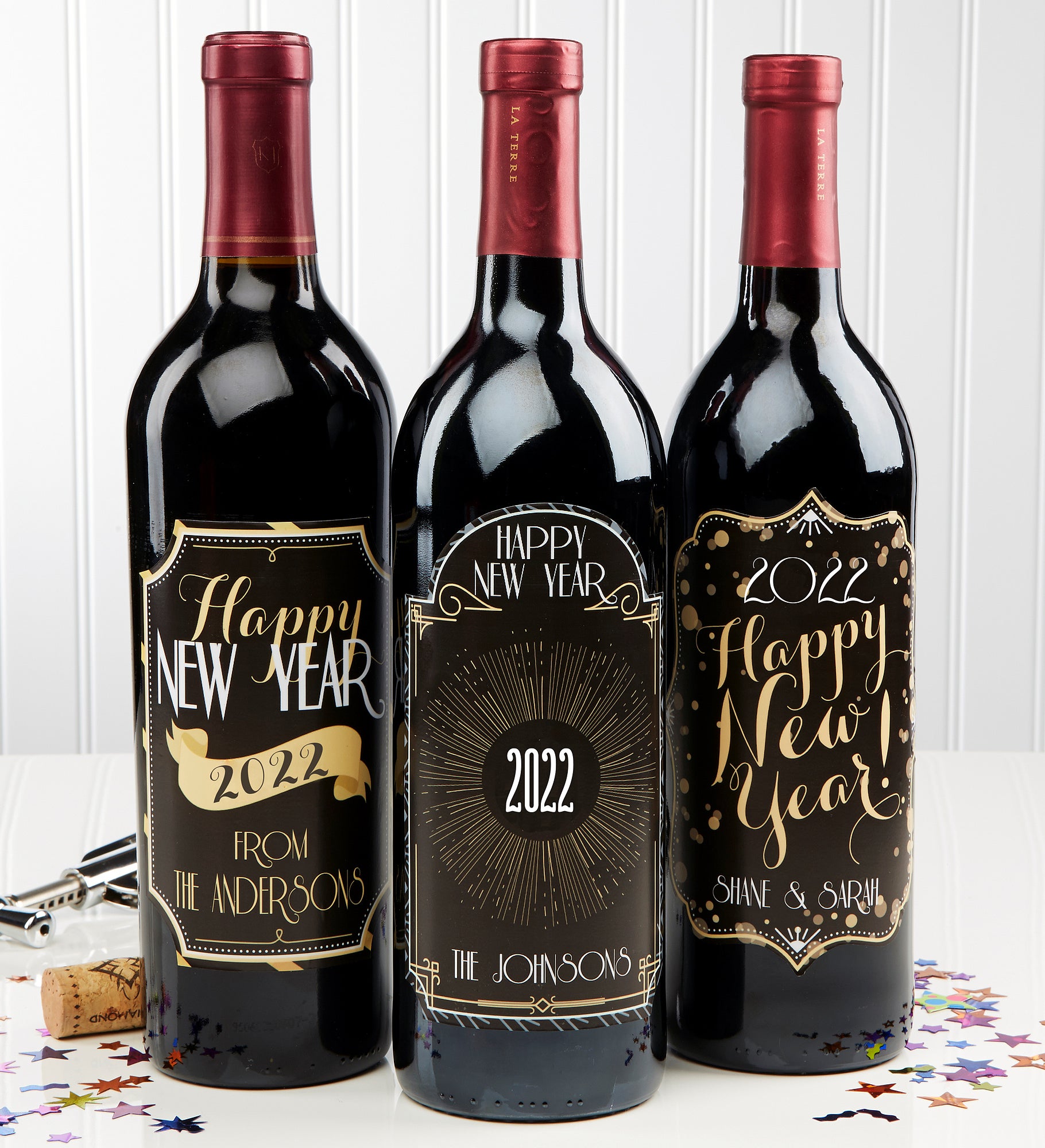 Happy New Year! Personalized Wine Bottle Label Set